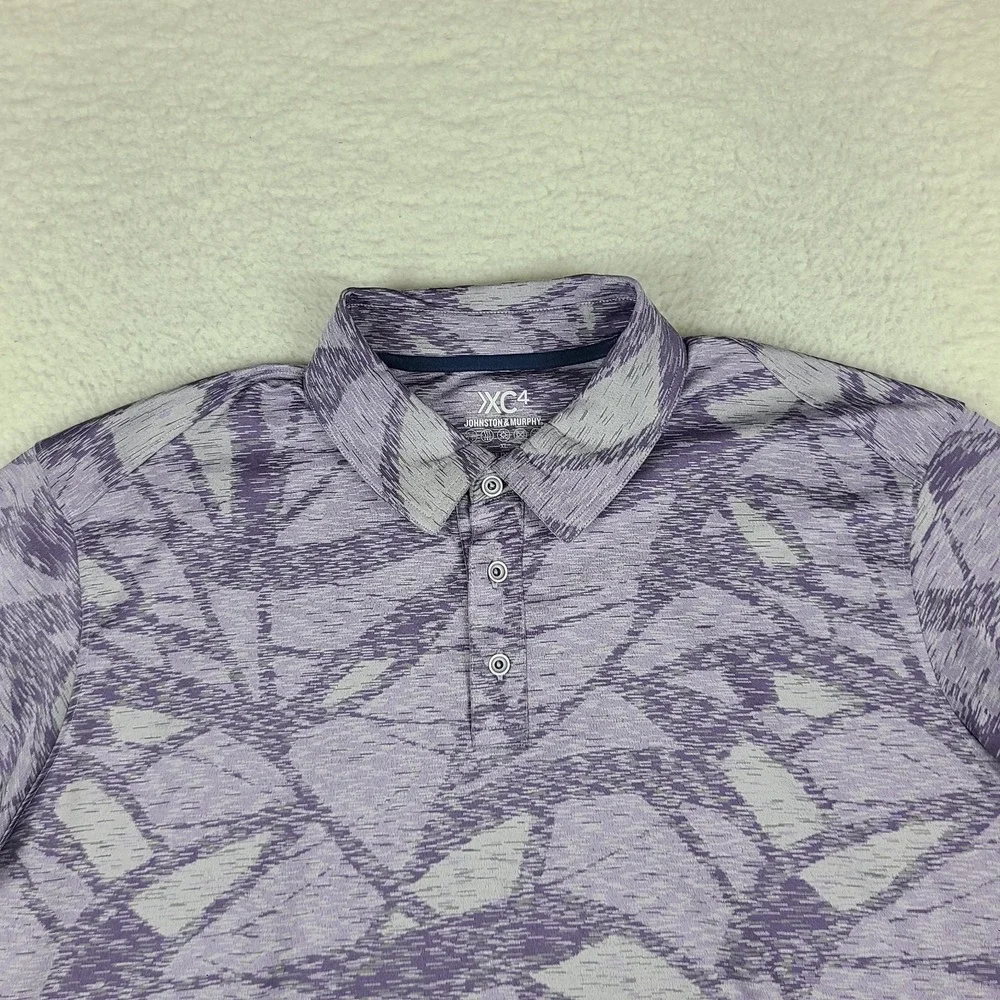 Johnston Murphy Polo Shirt Mens XL Purple Geometric Performance XC4 Short Sleeve